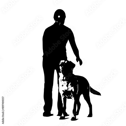Dog trainer teaching command silhouette icon vector isolated on white background