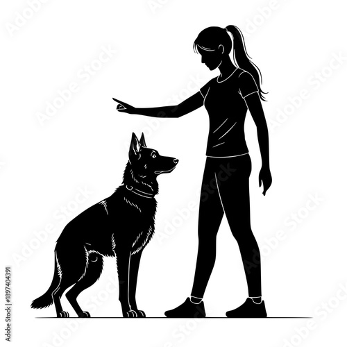 Dog trainer obedience training silhouette vector illustration isolated on white background