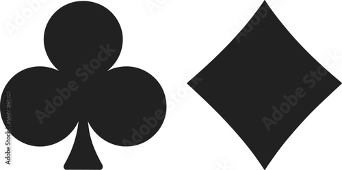 Black club and diamond symbols from playing cards, representing classic suit icons used in card games, gambling, casino design, and entertainment graphics.