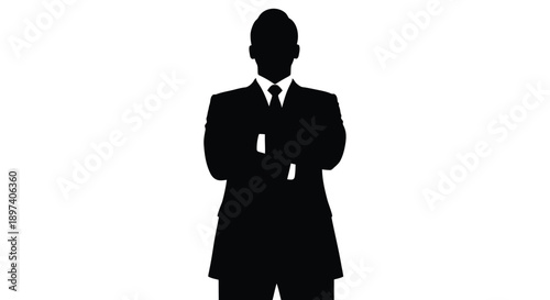 Silhouette of a confident businessman standing with his arms crossed against a white background