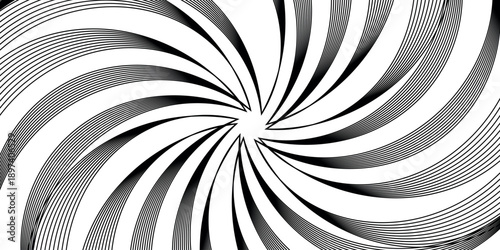 Swirl hypnotic black and white wave pattern. Monochrome abstract background. Vector flat geometric illustration.Template design for banner, website, template, leaflet, brochure, poster.