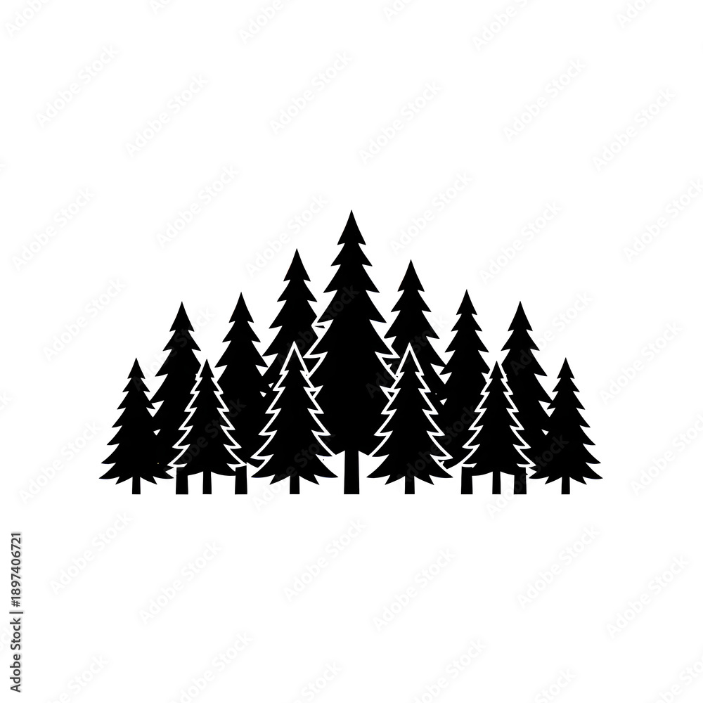 Obraz premium Flat pictogram of pine forest with multiple trees