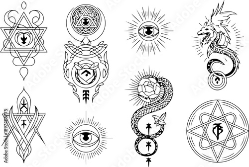 Occult Mystic Symbols Vector Set