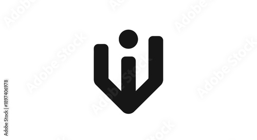 Simple black logo design with person and downward arrow.