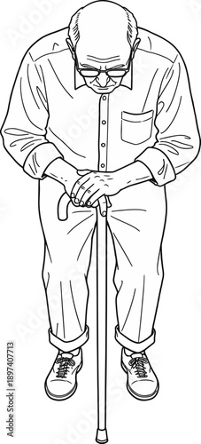 Elderly Man with Walking Cane
