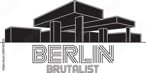 Berlin brutalist architecture silhouette design with modern geometric concrete structures