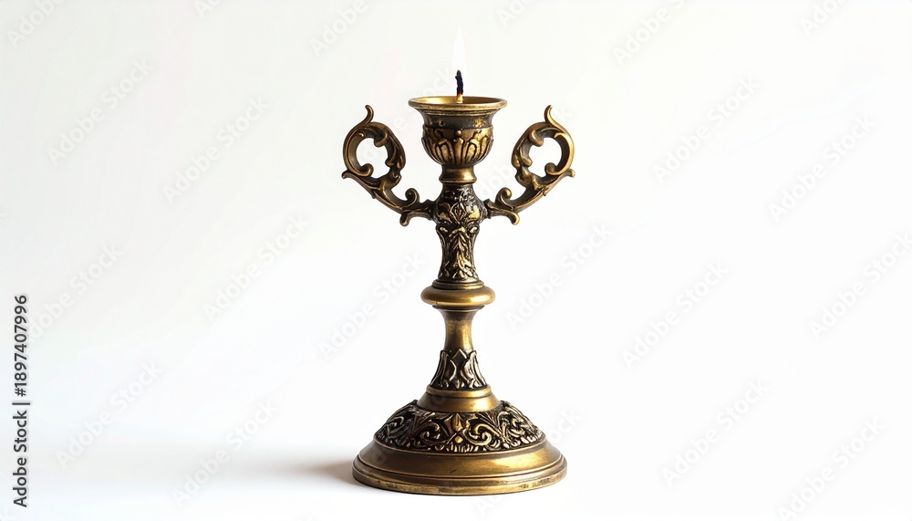 Fototapeta premium Elegant Brass Candle Holder with Intricate Filigree and Single Flame