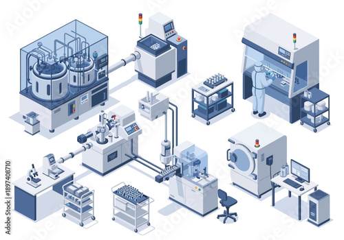 Modern Laboratory Equipment and Scientific Instruments in a Cleanroom Environment