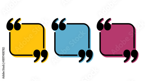 Colorful quote boxes with prominent quotation marks for testimonials and messages