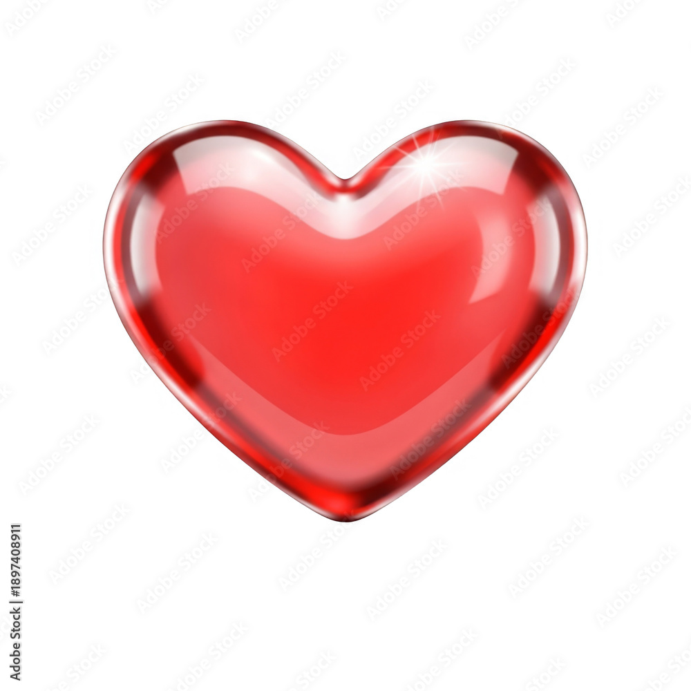 Fototapeta premium Red Glassy Heart Glowing Isolated on Transparent Background