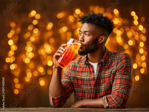 African American man drinki...