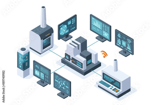 Industrial automation and smart manufacturing network system illustration