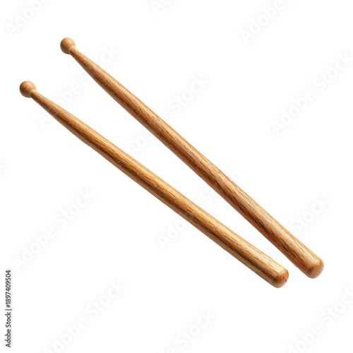 Two wooden drumsticks on a white background.