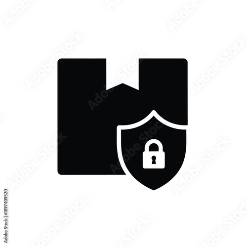Secure delivery box icon vector protected package with shield and lock symbol safe shipping delivery logistics freight and cargo transit
