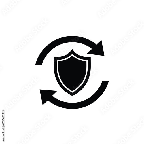 Shield with circular arrows graphic representing protection security and safety defense system update and continuous defense shield logo concept
