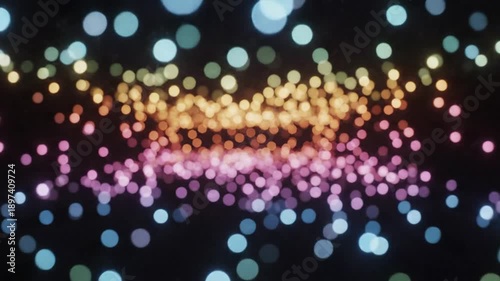 Vibrant colorful bokeh lights creating festive atmosphere with blurred glowing orbs against dark background in celebratory display.