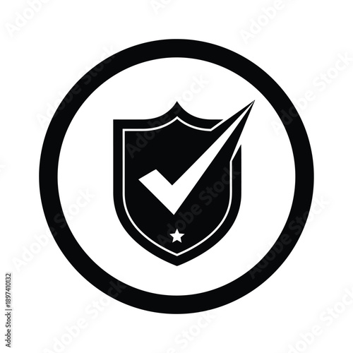 Shield with check mark and star vector icon idea, security with premium quality sign symbol, safety excellent protection, simple graphic design, verified emblem