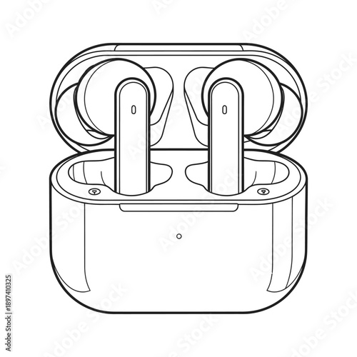 Wireless Bluetooth Earbuds in Charging Case Icon - Portable Audio Technology and TWS Earphones Vector Illustration