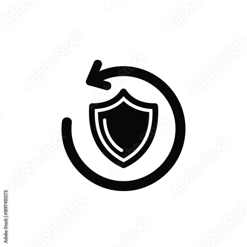 Security shield icon, vector illustration, flat design style, protection concept, symbol of trust and safety, circular arrow around shield, update security