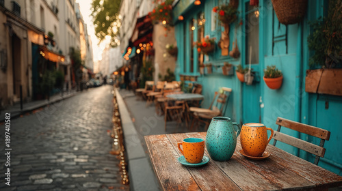 Drinking coffee outside at ...