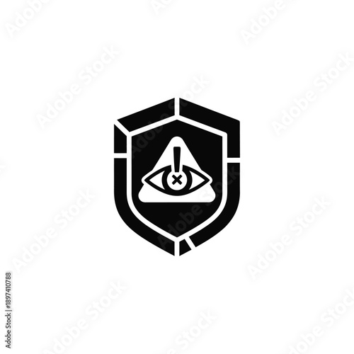 Security warning icon with eye inside shield symbol represents alert caution danger surveillance threat risk privacy protection