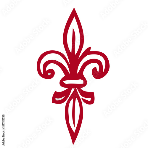 Red Fleur-de-Lis Symbol – Ornate Heraldic Vector Design on White Background