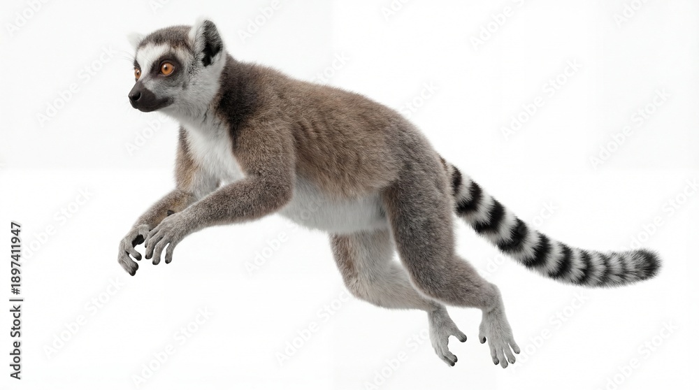 Fototapeta premium Lemur with Striped Tail and Expressive Eyes Symbolizing Wildlife Conservation, Zoology