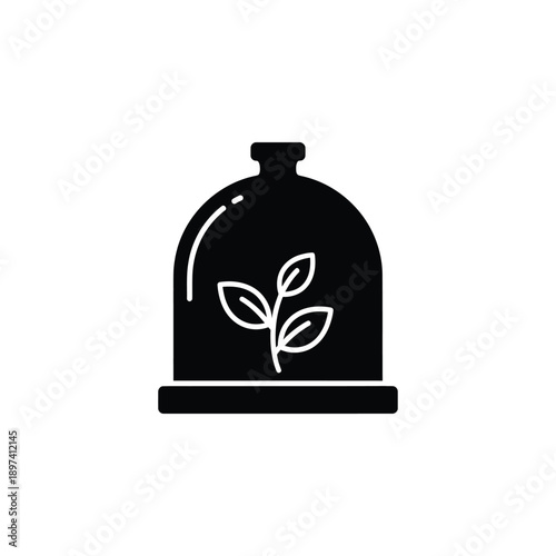 Plant inside terrarium icon black solid style. vector illustration of small green plant under glass dome. miniature garden symbol. isolated on white background