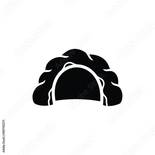 Illustration showing black rock cave design idea, black and white minimal graphic design of hollow space in nature, cave icon or logo design, element isolated on white background