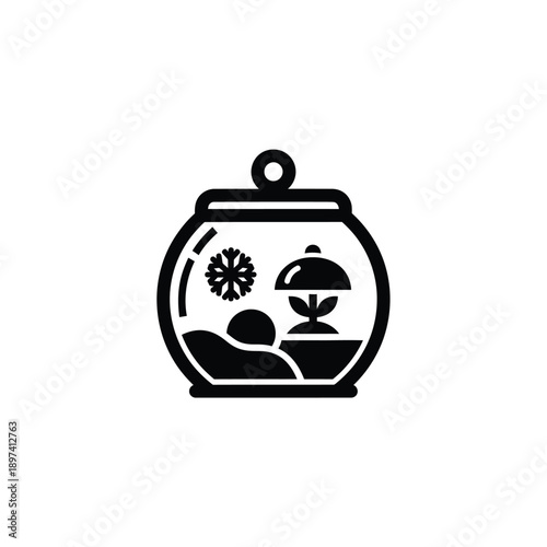 Winter terrarium with snowflake and small plant under lamp vector illustration isolated on white background miniature ecosystem concept indoor garden hobby