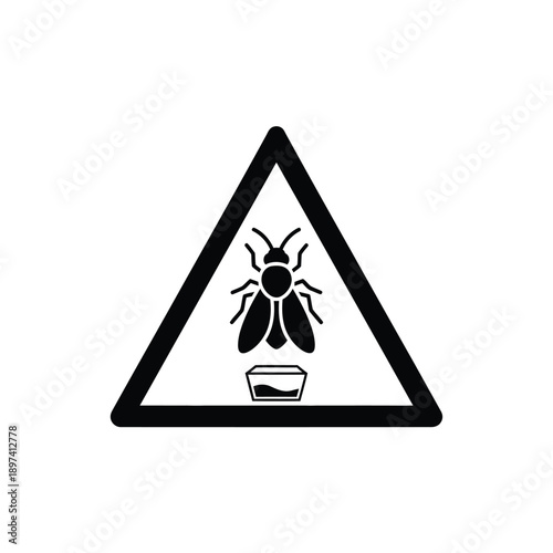 Insect pest control warning sign with fly and liquid inside a triangle frame vector illustration for entomology and agriculture
