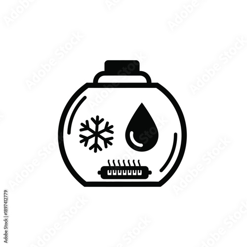 Closed terrarium icon with snowflake water drop and heater vector illustration isolated on white background plant care and maintenance concept