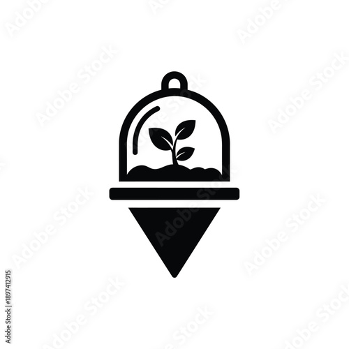 Eco friendly terrarium glass dome with growing plant seedling on soil bed icon isolated on white background symbol for organic gardening sustainable life environmental growth and nature care concept