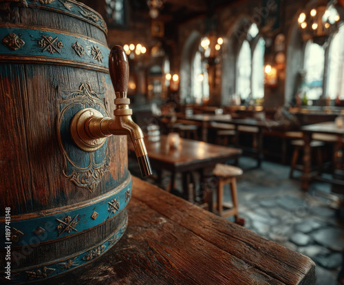 Rustic beer barrel with a b...