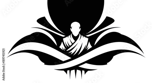 Abstract monk figure silhouette design