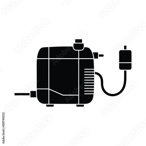 Aquarium water heater in a black and white vector illustration, depicting its compact form and essential components for maintaining ideal temperature in aquatic environments