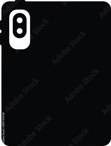 Black minimalist icon illustration of a smartphone back highlighting the dual camera module