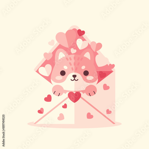 Cute Character Popping Out of Valentine Envelope