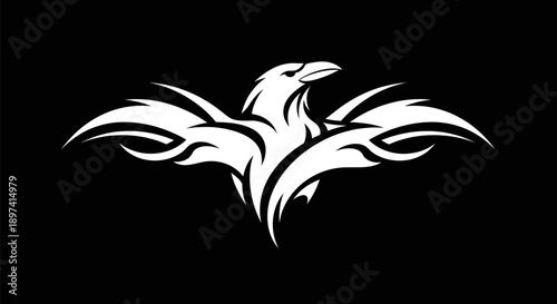 Abstract raven design on black background