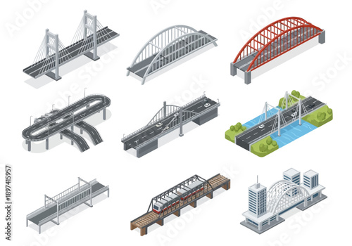 A Diverse Isometric Set of Architectural Bridge Structures and Transportation Infrastructure