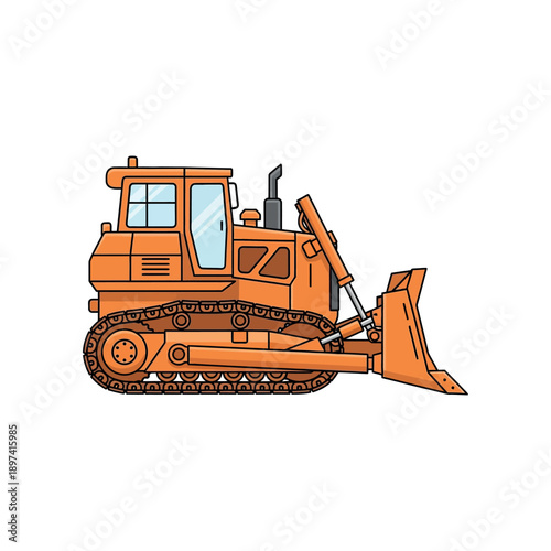 An illustration of a bulldozer is shown outdoors in a natural environment with heavy machinery.