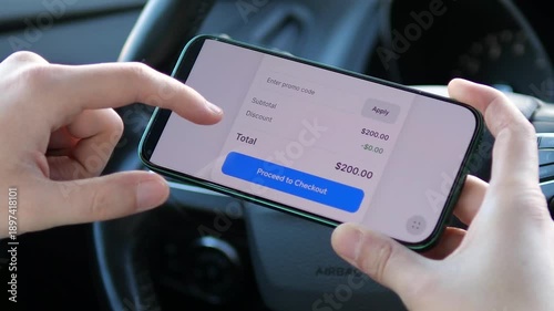 Realistic user interaction with a shopping app interface. High-quality footage of selecting items, subtotal calculation, and successful payment confirmation on a smartphone screen. Ideal for digital