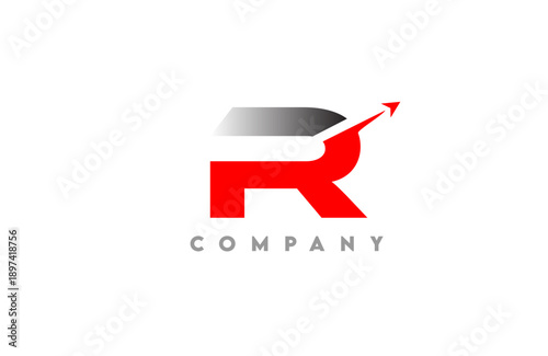 Modern dynamic R letter logo bold with integrated arrow swoosh gray to black gradient base clean vector style for tech business and corporate branding