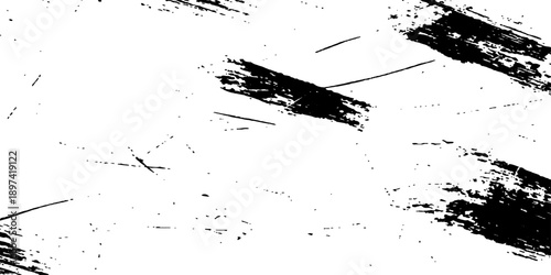 A dirty black ink splat vector illustration featuring a grunge paint splash texture with liquid drips and a graffiti spray brush element on a stained artistic border