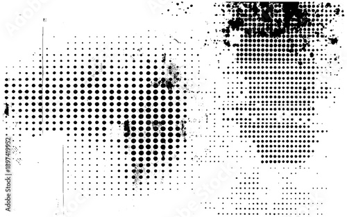 Black Ink Halftone Noise Background. Grunge Print Halftone Dot Overlay