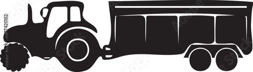Black Tractor with Cargo Trailer Silhouette Icon Farming and Agriculture Symbol