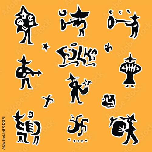   Music band musicians silhouettes vector icon set