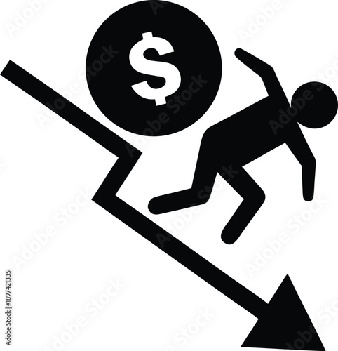 financial burden and economic hardship silhouette vector icon