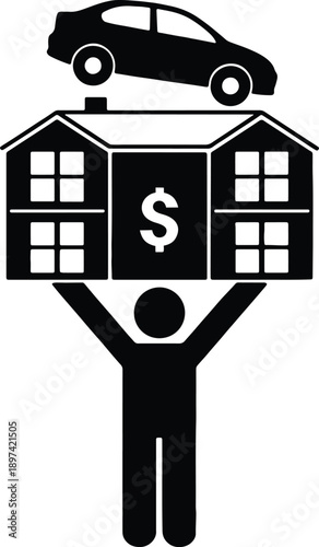 silhouette icon of a person carrying a house. concept of financial burden or significant costs 