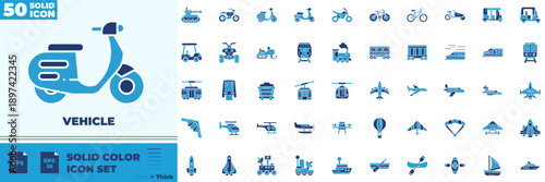 Vehicle Solid Color Editable Icons set